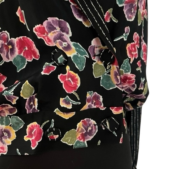 Vintage black floral striped blouse 6 - Picture 8 of 14